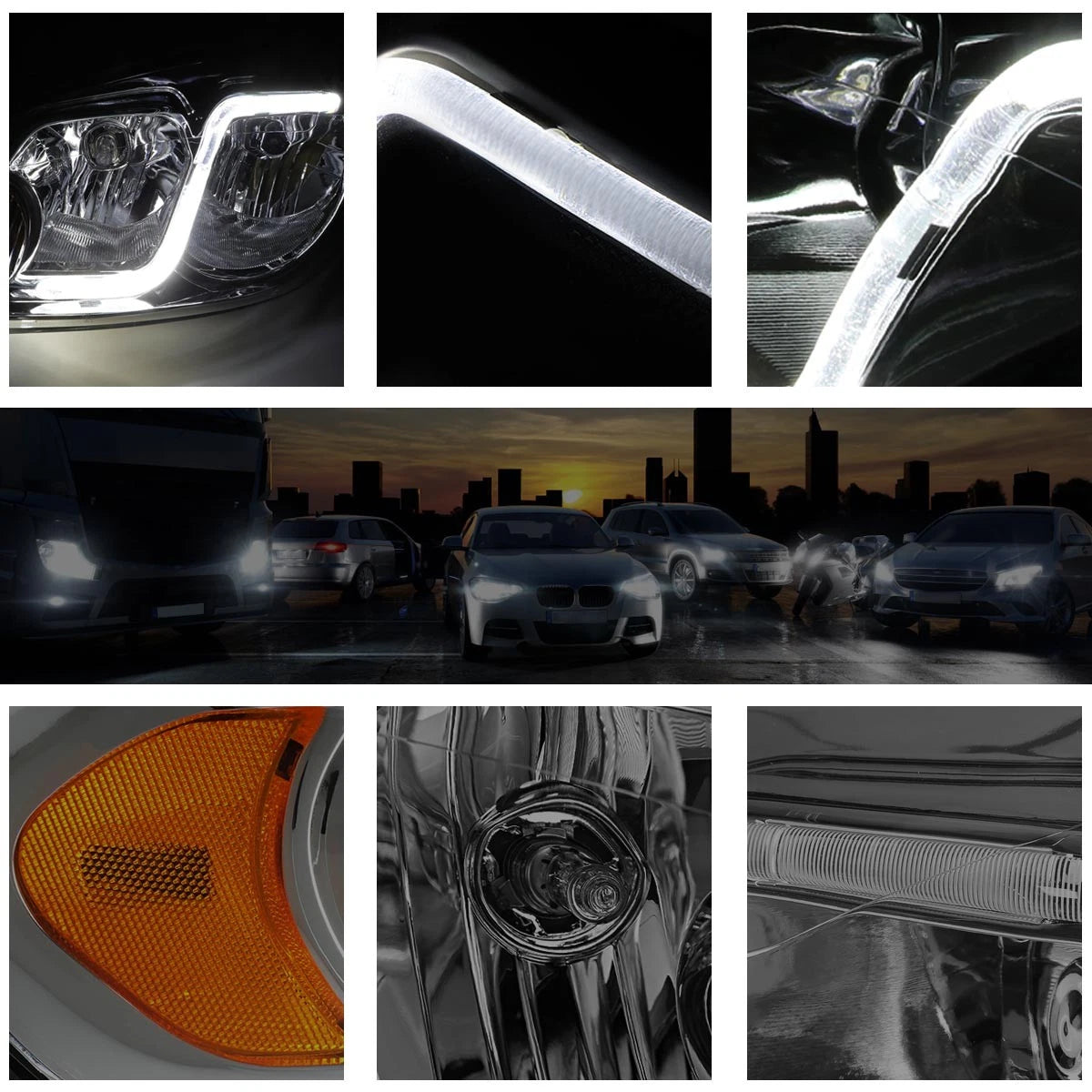 Headlight with LED DRL for Chevy Impala (2006–2016) Smoked Housing Amber Corner