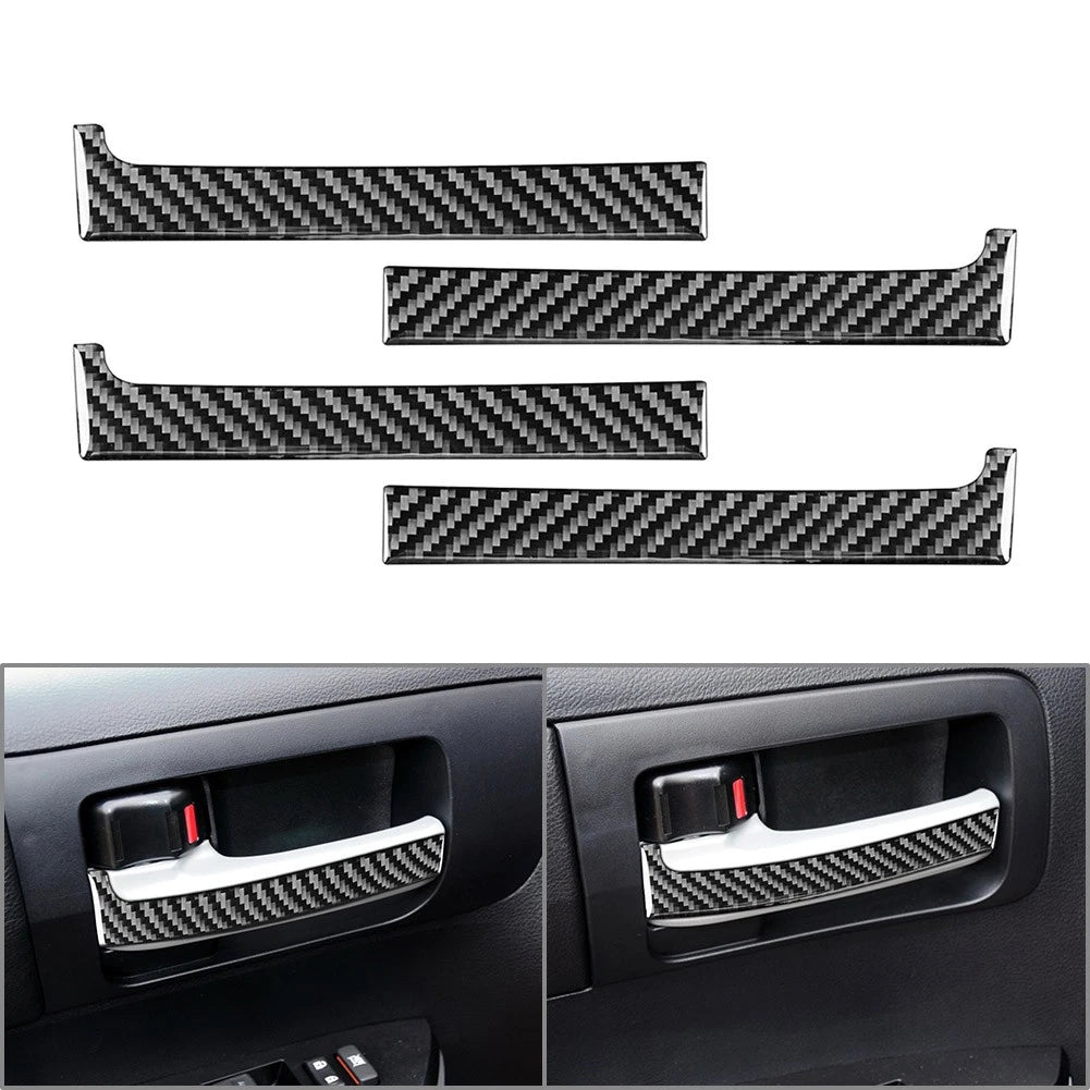 Set of 4 Door Handle Panel Cover Trim for Toyota Tundra (2014–2021) Carbon Fiber Black