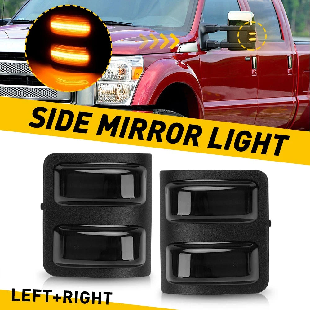 Set of 2 Smoked Lens Amber LED Side Mirror Lights for Ford F250 F350 F450 F550 (2008–2016)