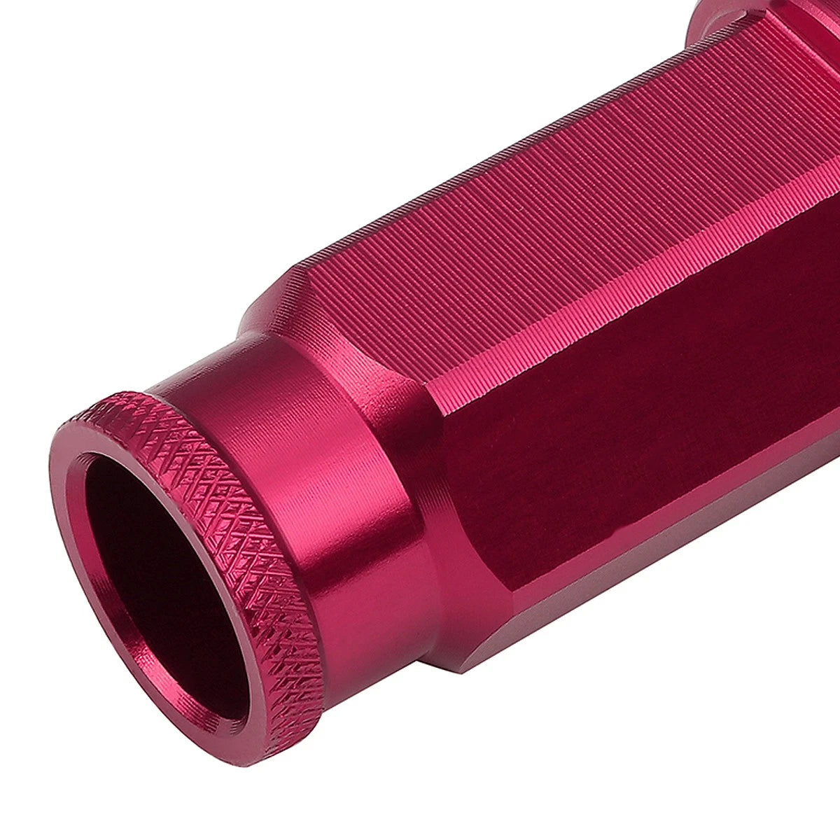 20 PCS Open End M12x1.25 50mm Tall Pink Universal JDM Rim Lug Nuts + Key