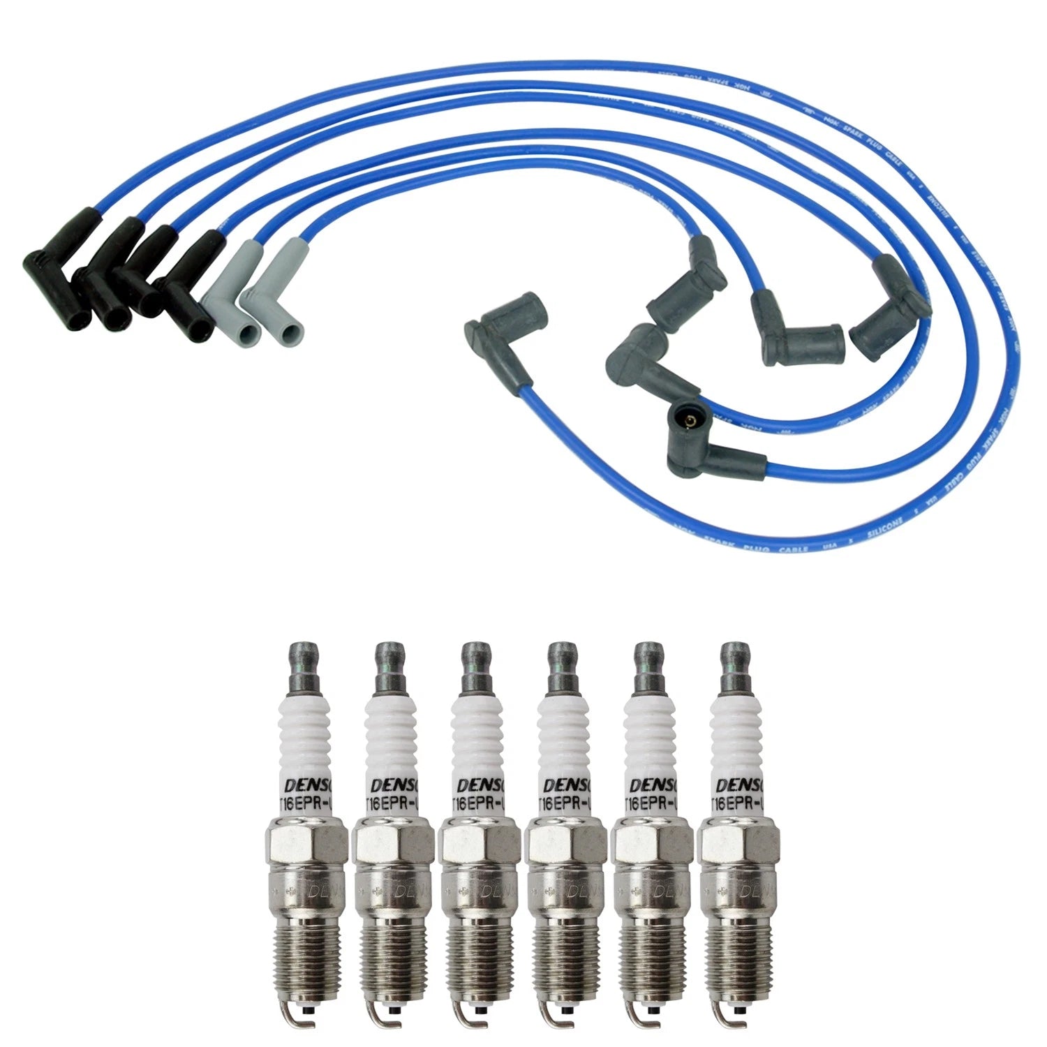 NGK Wire Set & Denso Spark Plugs Kit for Mazda B3000 Ranger (2001–2003)