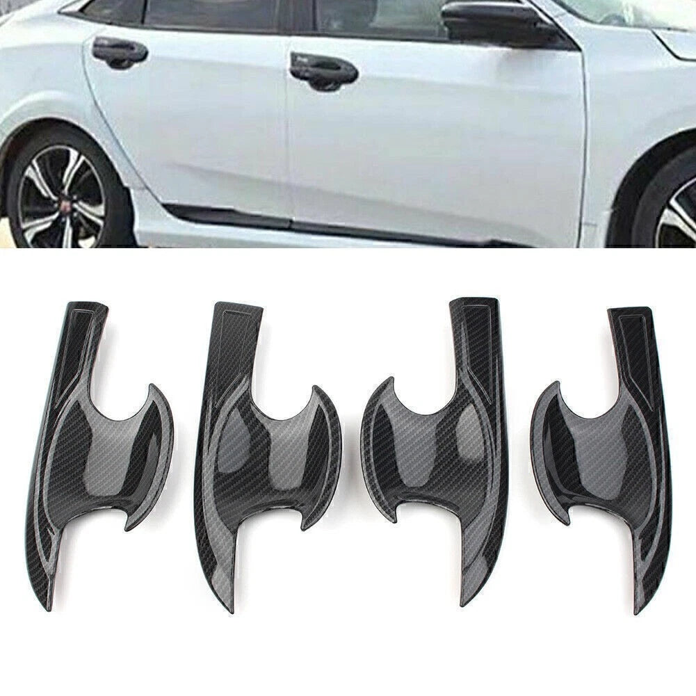 4X Carbon Fiber Door Handle Bowl Cover Trim for Honda Civic (2016–2018)