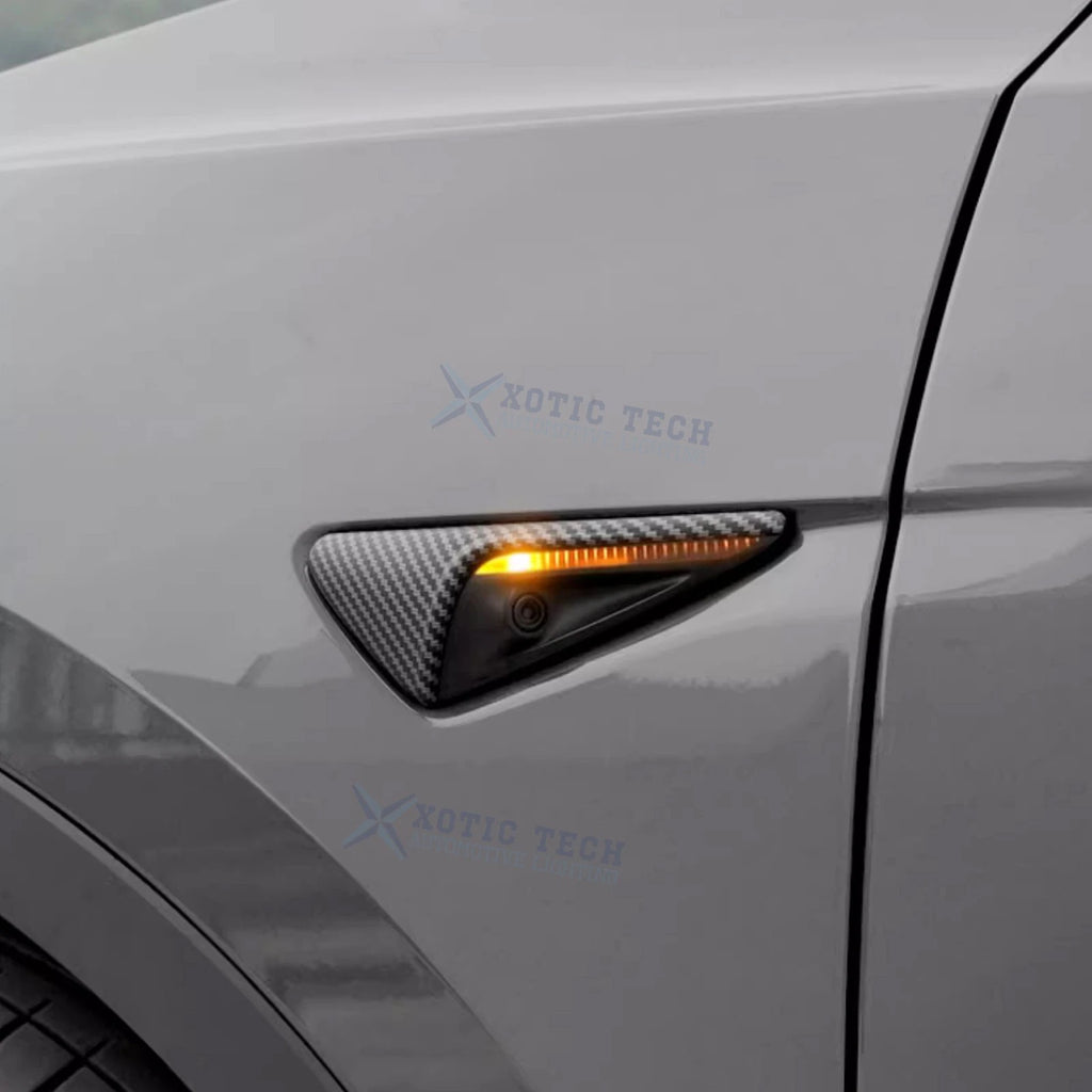 Matte Carbon Fiber Style Side Fender Camera Vent Covers for Tesla Model 3 (2021–2024)