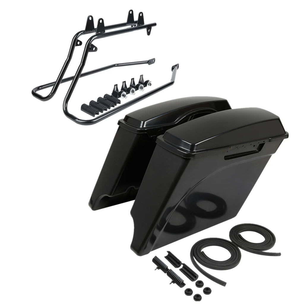 5" Stretched Hard Saddle Bags & Conversion Bracket for Harley Softail (1984–2017)