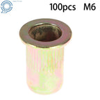 100 Pack M6 Metric Rivet Nut Flat Head Threaded Insert Nutsert