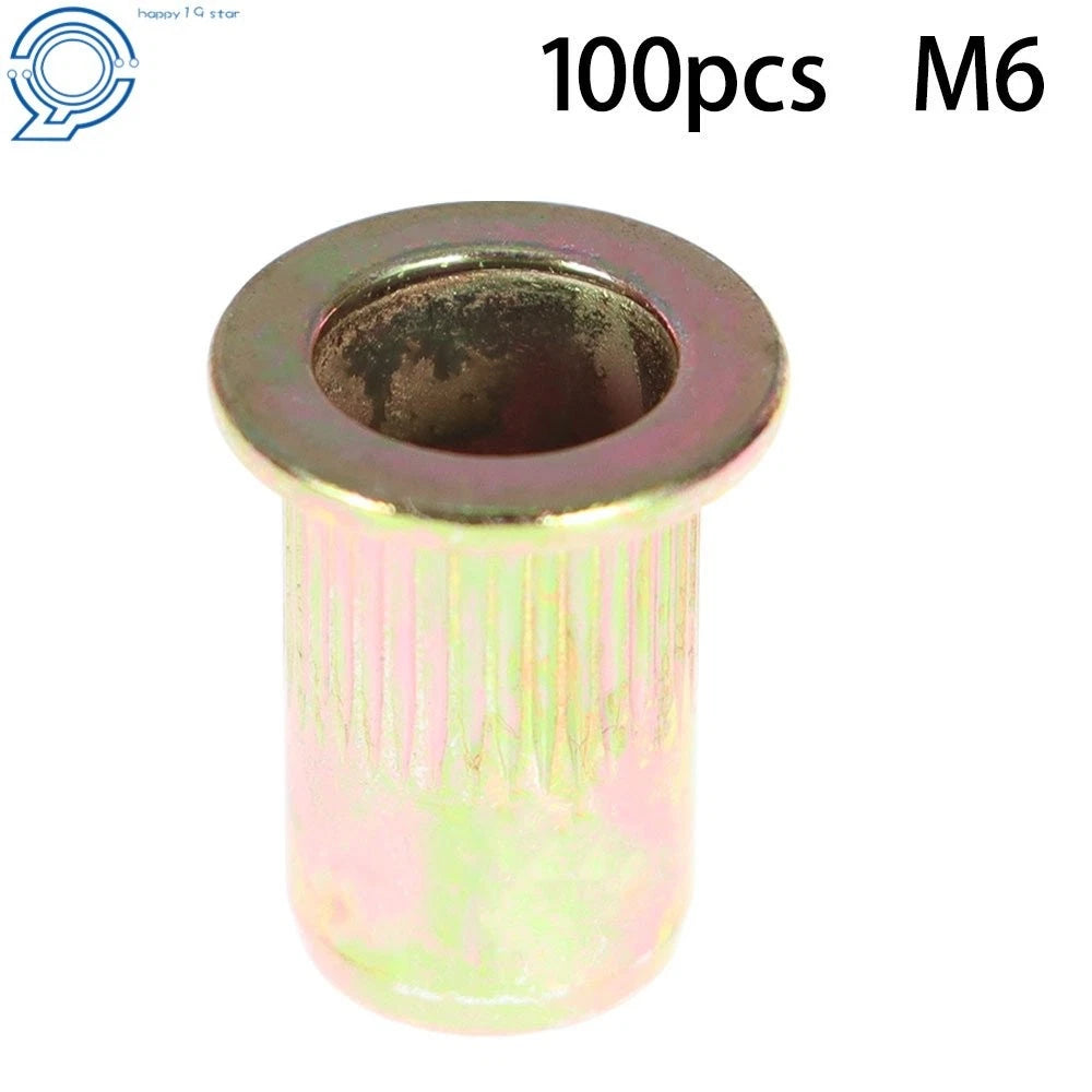 100 Pack M6 Metric Rivet Nut Flat Head Threaded Insert Nutsert