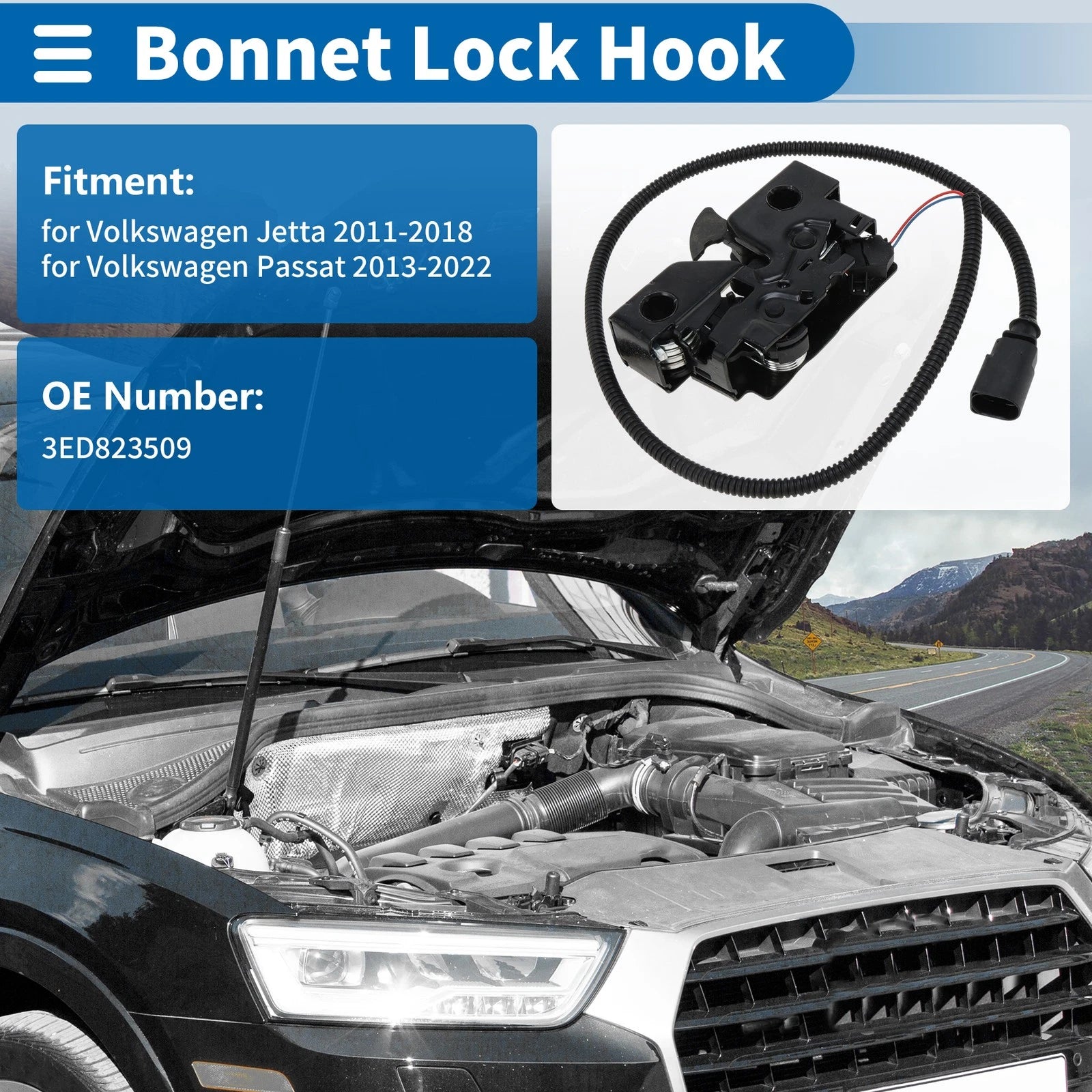 Hood Latch Assembly for Volkswagen Jetta (2011–2018) No. 3ED823509