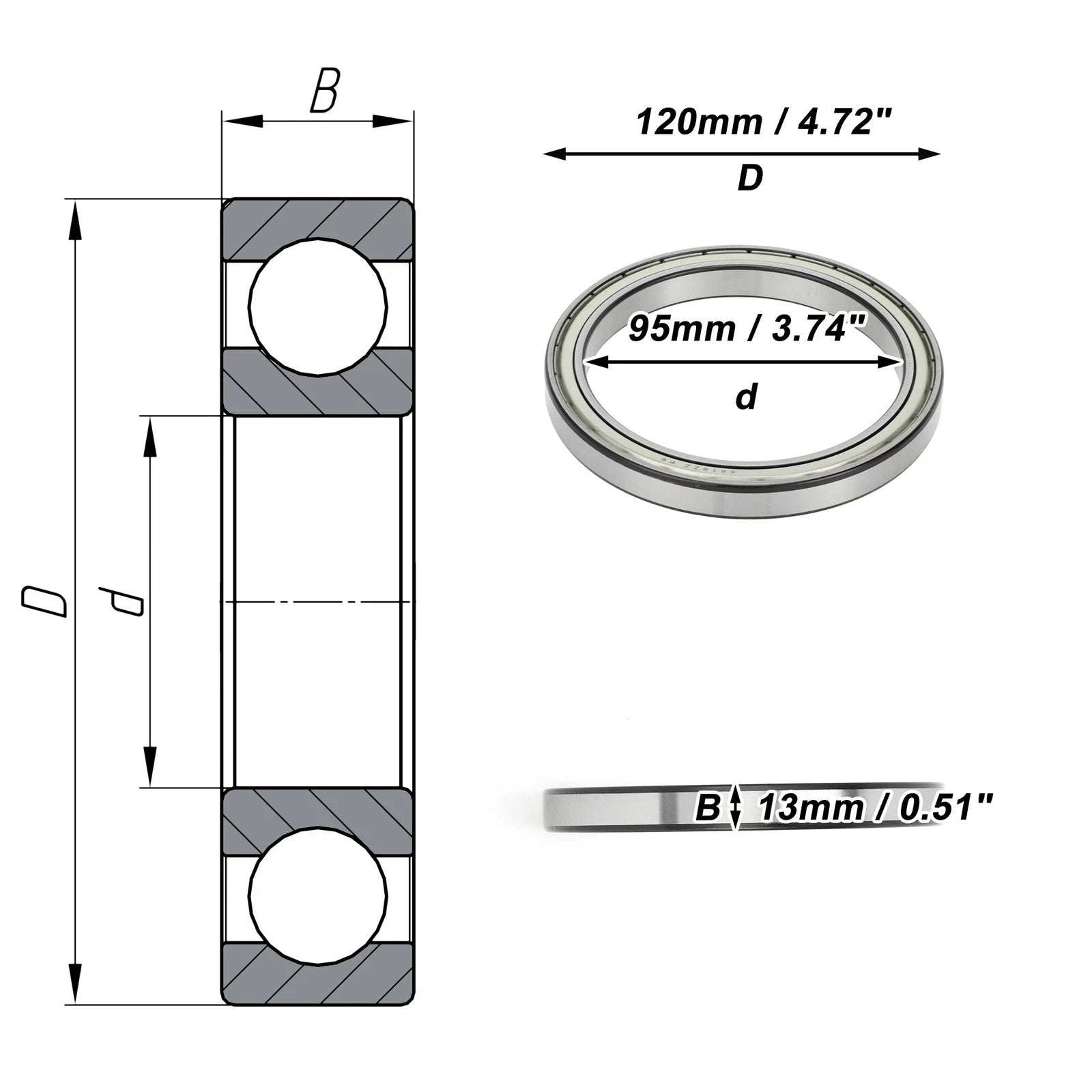 Deep Groove Ball Bearing P6 for Scooter Skateboard Wheel (95x120x13mm)