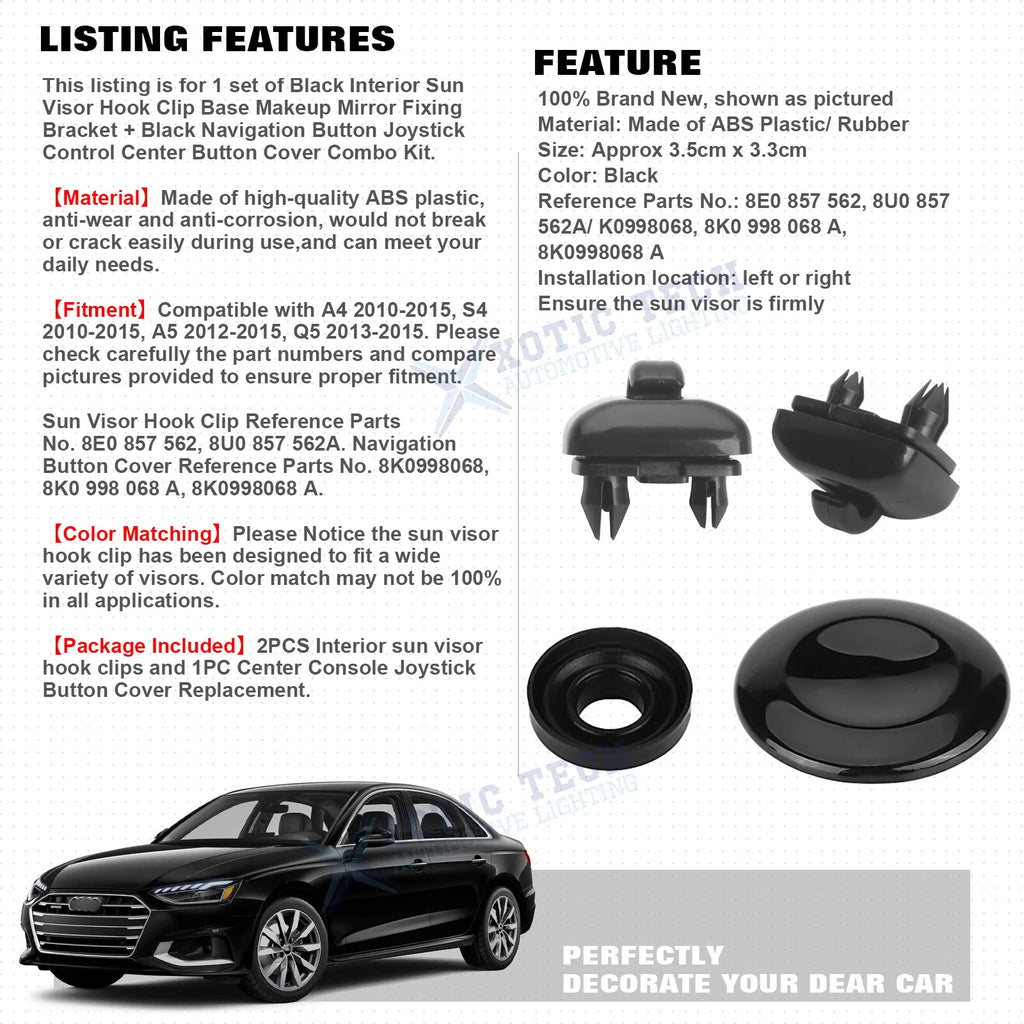 Sun Visor Hook Clip and Joystick Cover Set for Audi A4 S4 A5 Q5 (2017-2020)