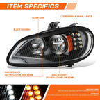 Full LED Black Housing Turn Signal Headlights for Freightliner M2 106 112 (2003–2018)