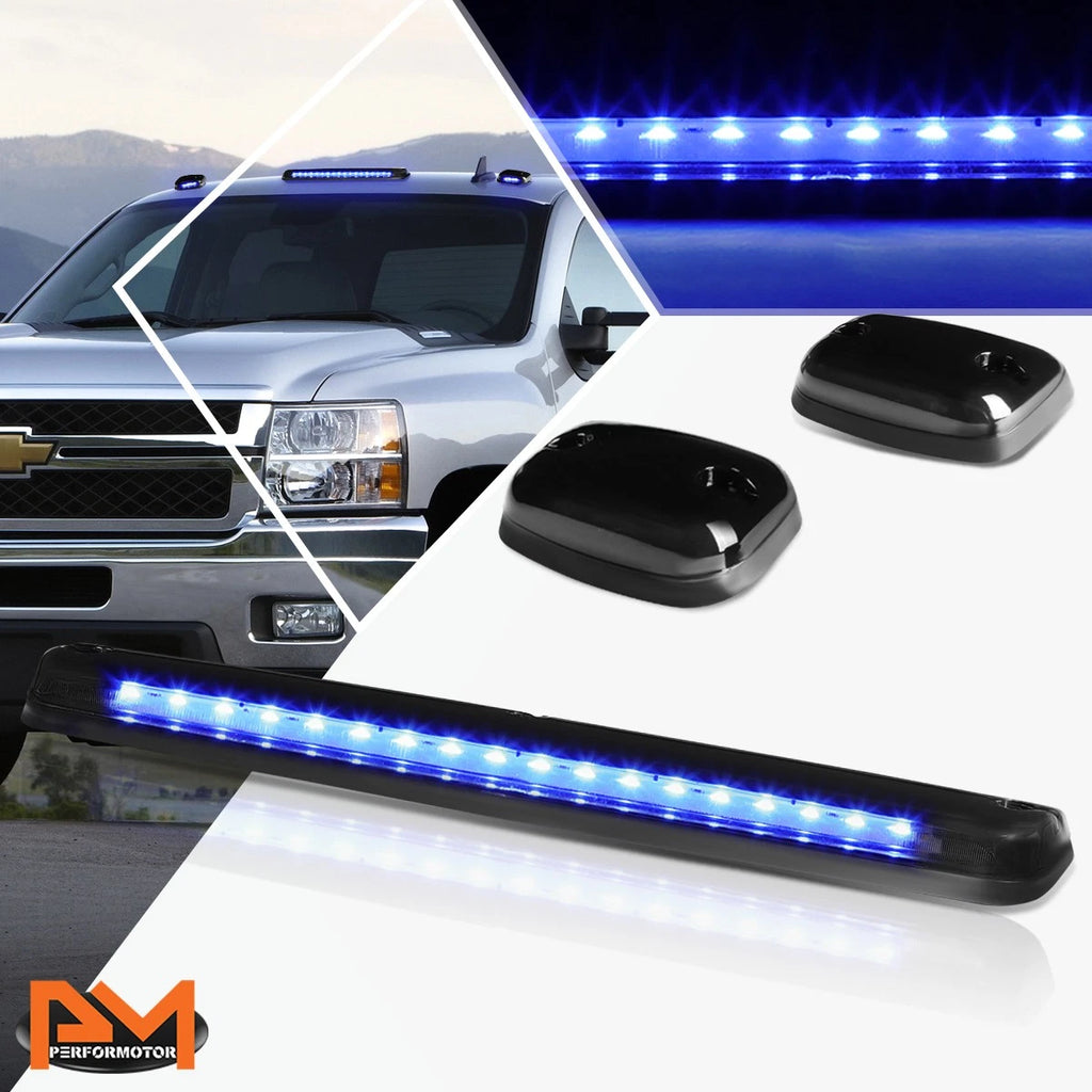 3Pcs Cab Roof Running Light Smoked Housing Blue LED for Silverado/Sierra (2007–2013)