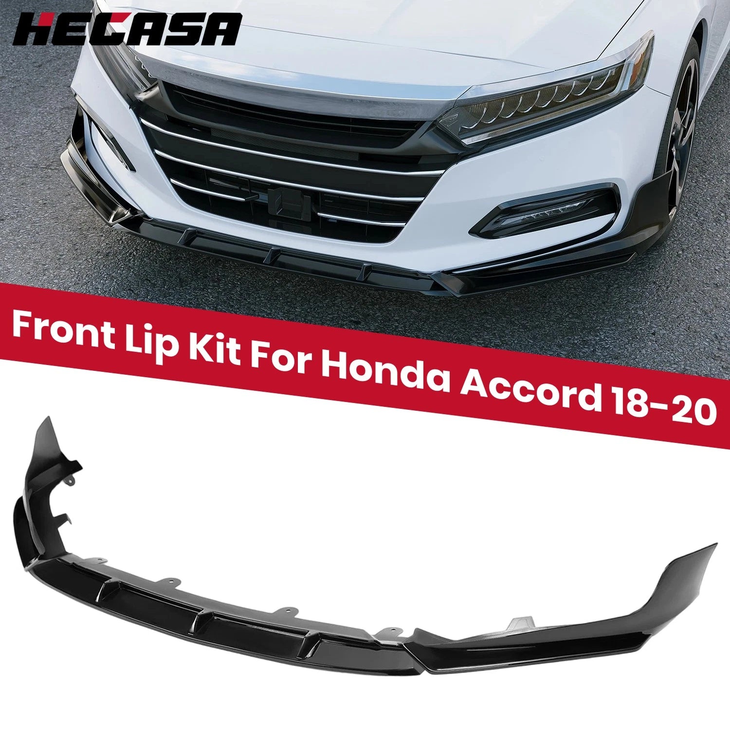 Front Bumper Lip Splitter for Honda Accord (2018–2020) Gloss Black