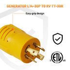 30 AMP RV Trailer Generator Adapter L14-30P to TT-30R Plug Twist Lock