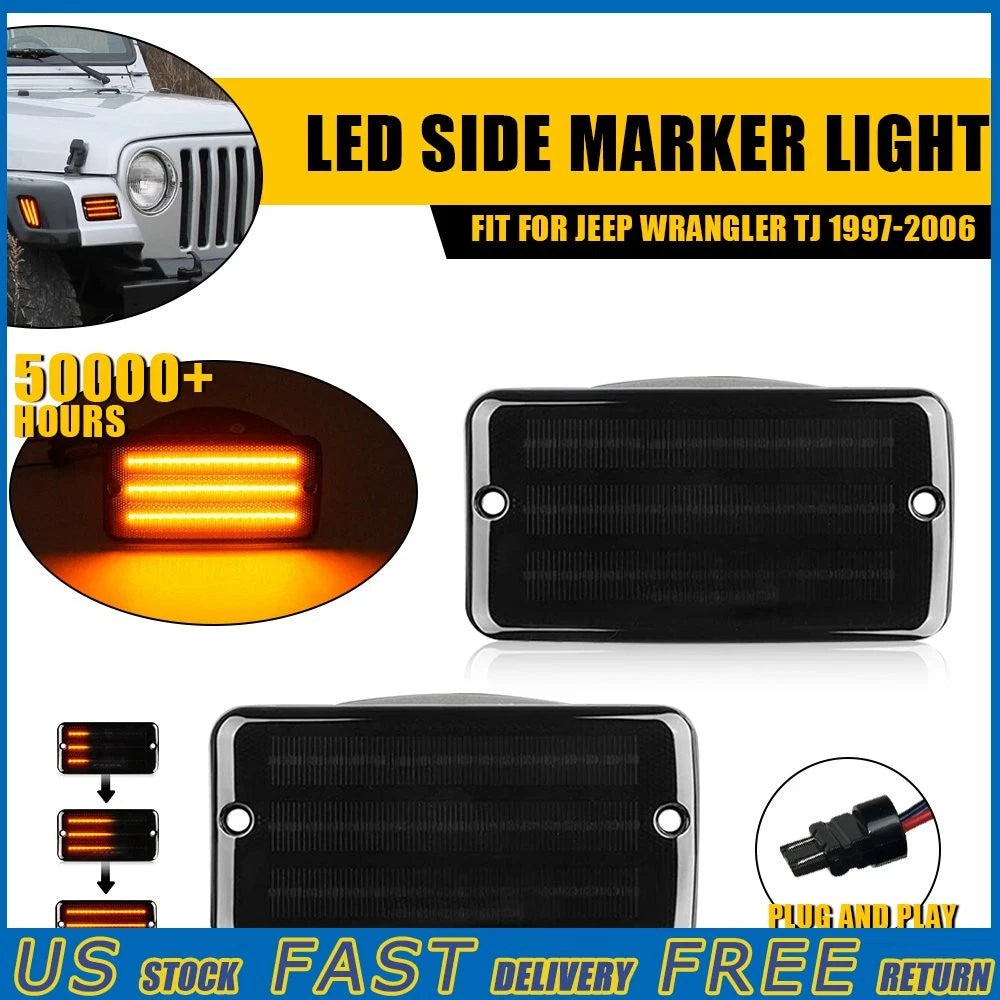 2X Smoke Bumper Signal Fender Side Marker Lights for Jeep Wrangler TJ (1997–2006)