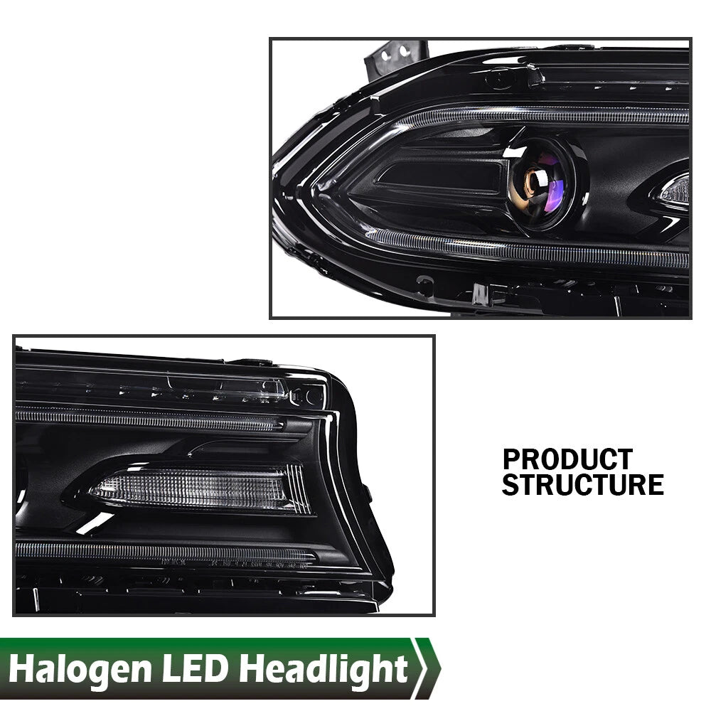 Passenger Side Halogen Projector Headlight with LED DRL for Dodge Charger (2015–2023)