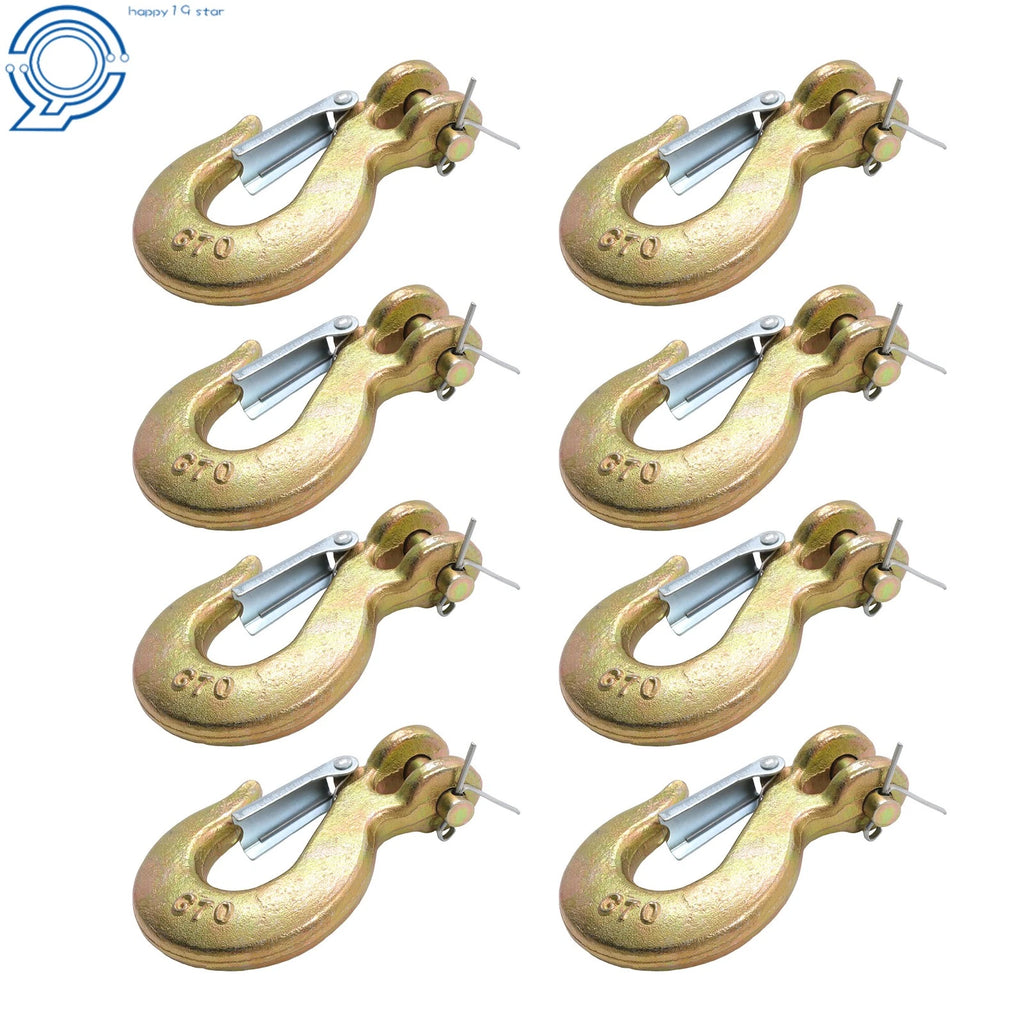 Set of 8 Heavy Duty Forged Steel Clevis Slip Hooks with Safety Latch