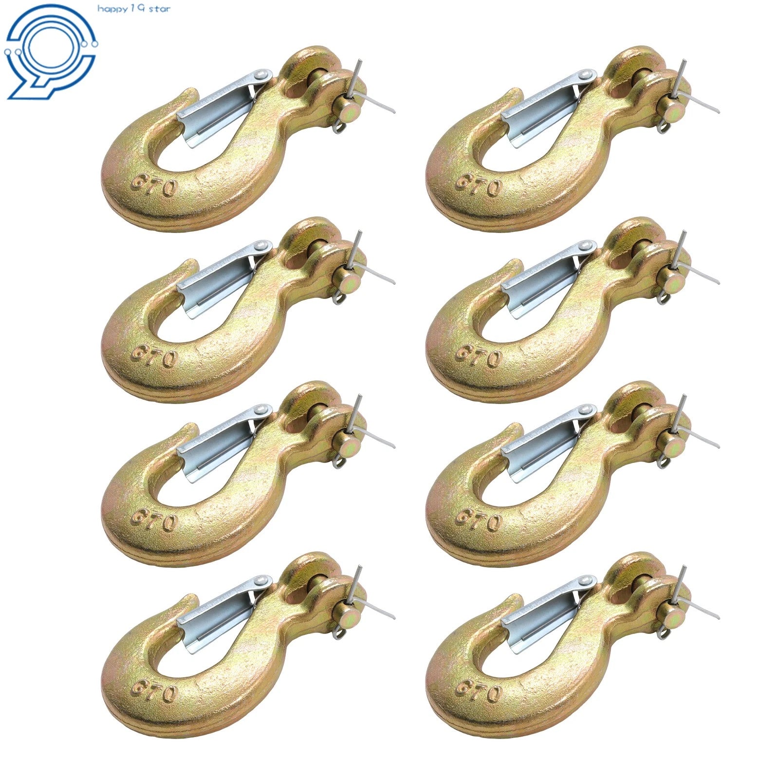 Set of 8 Heavy Duty Forged Steel Clevis Slip Hooks with Safety Latch