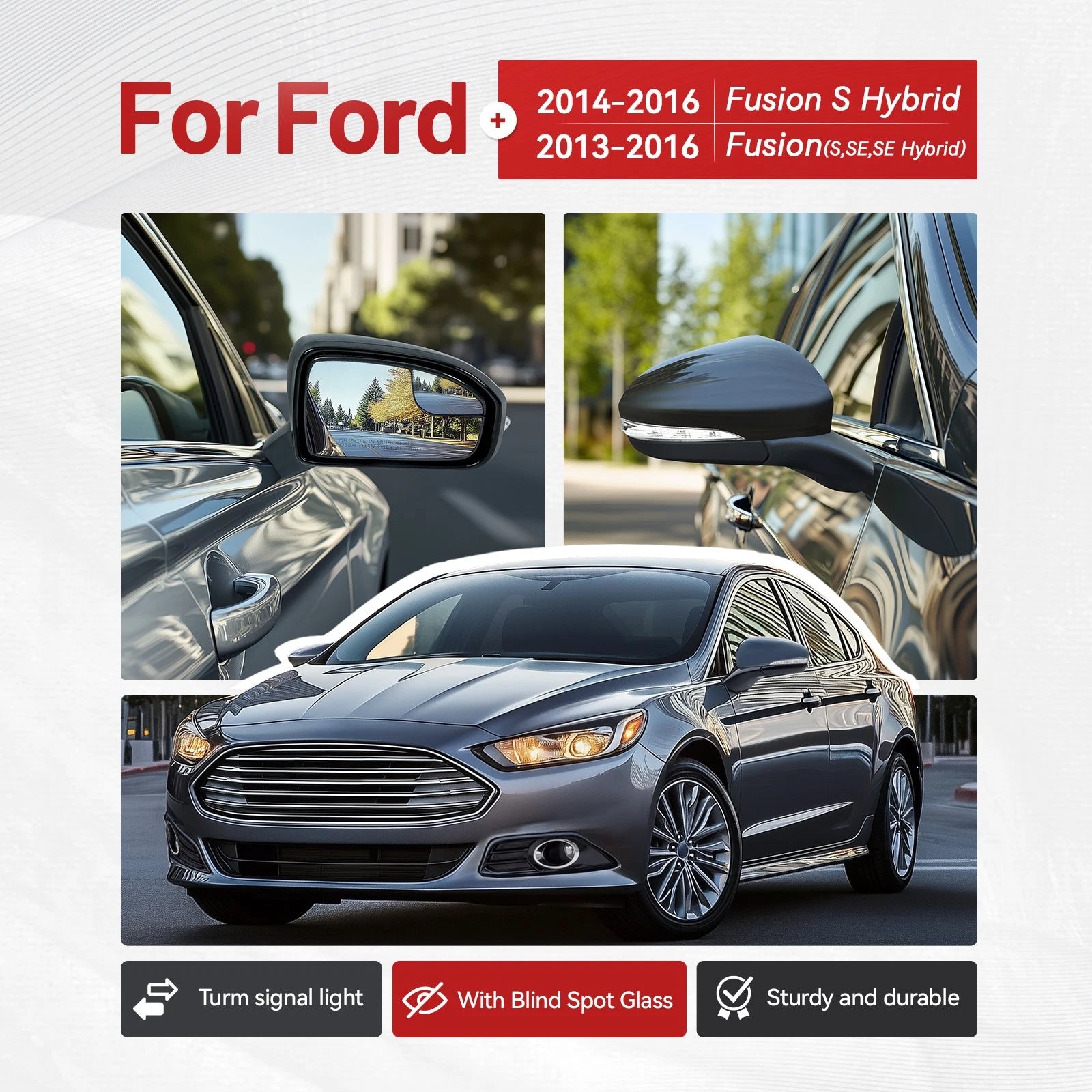 Power Mirror for Ford Fusion (2013–2016) Right Side Manual Fold Heated