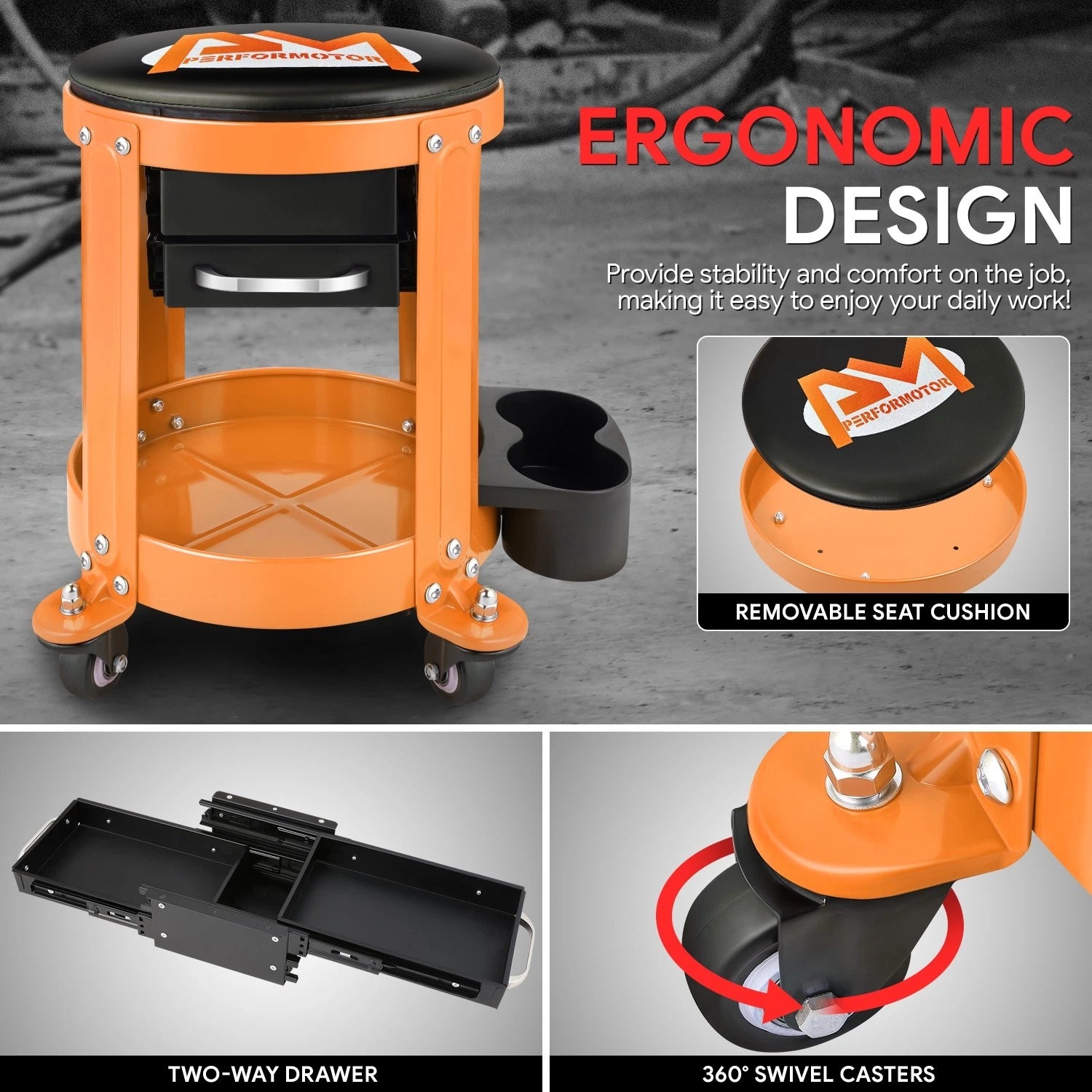 Mechanics Roller Seat with Storage for Universal Use (300lbs Capacity)