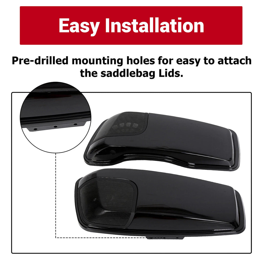Saddle Bag Lids with Speaker Cutouts for Harley Touring Road King Glide (2014-2024)