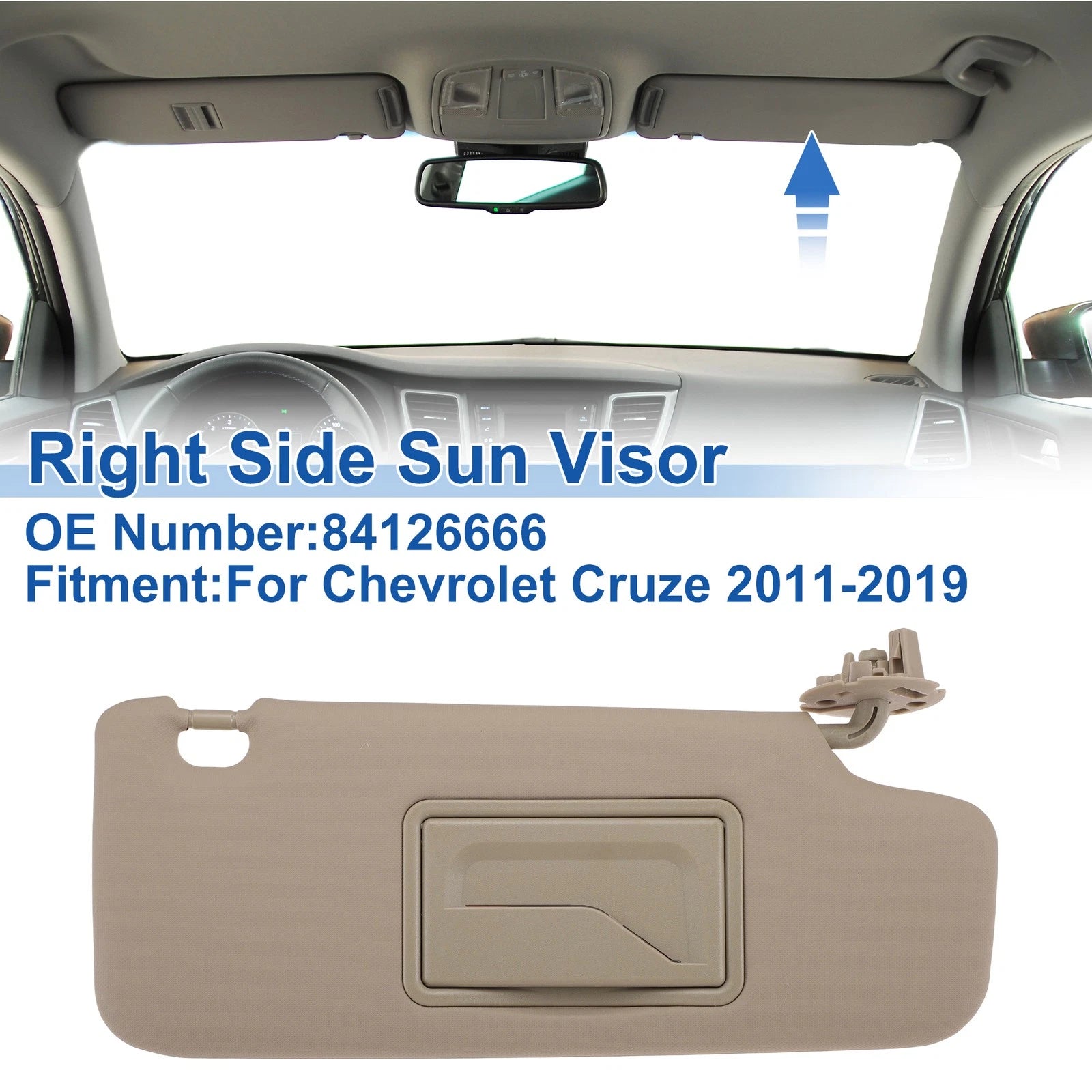 Right Side Sun Visor for Chevrolet Cruze (2011–2019) No. 84126666 Beige