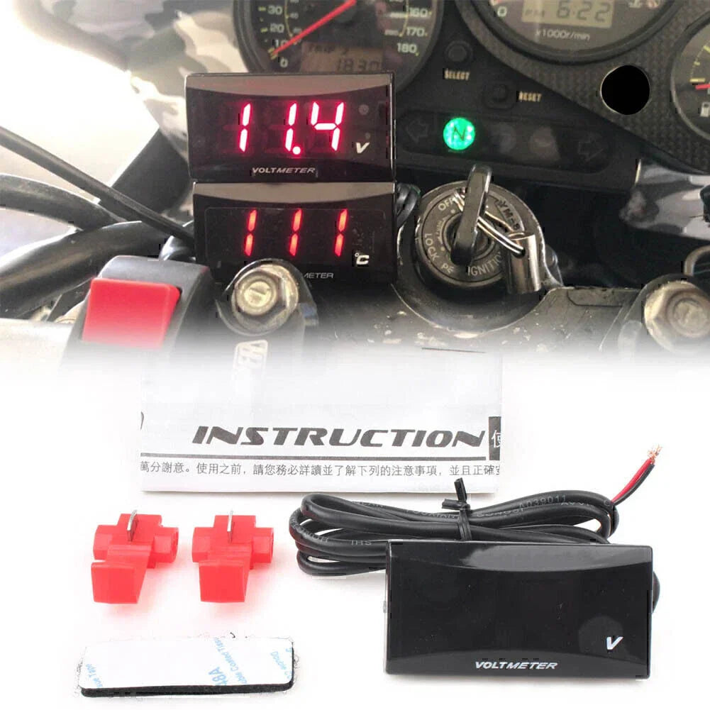 Mini LED Digital Voltmeter Gauge for Universal Vehicles - Red/Blue