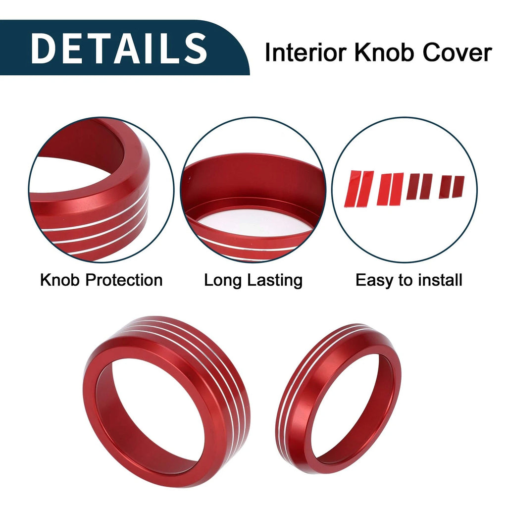 Set of 2 Media Volume Gear Shift Switch Knob Cover Ring for Ford Mach-E (2021–2024) Red