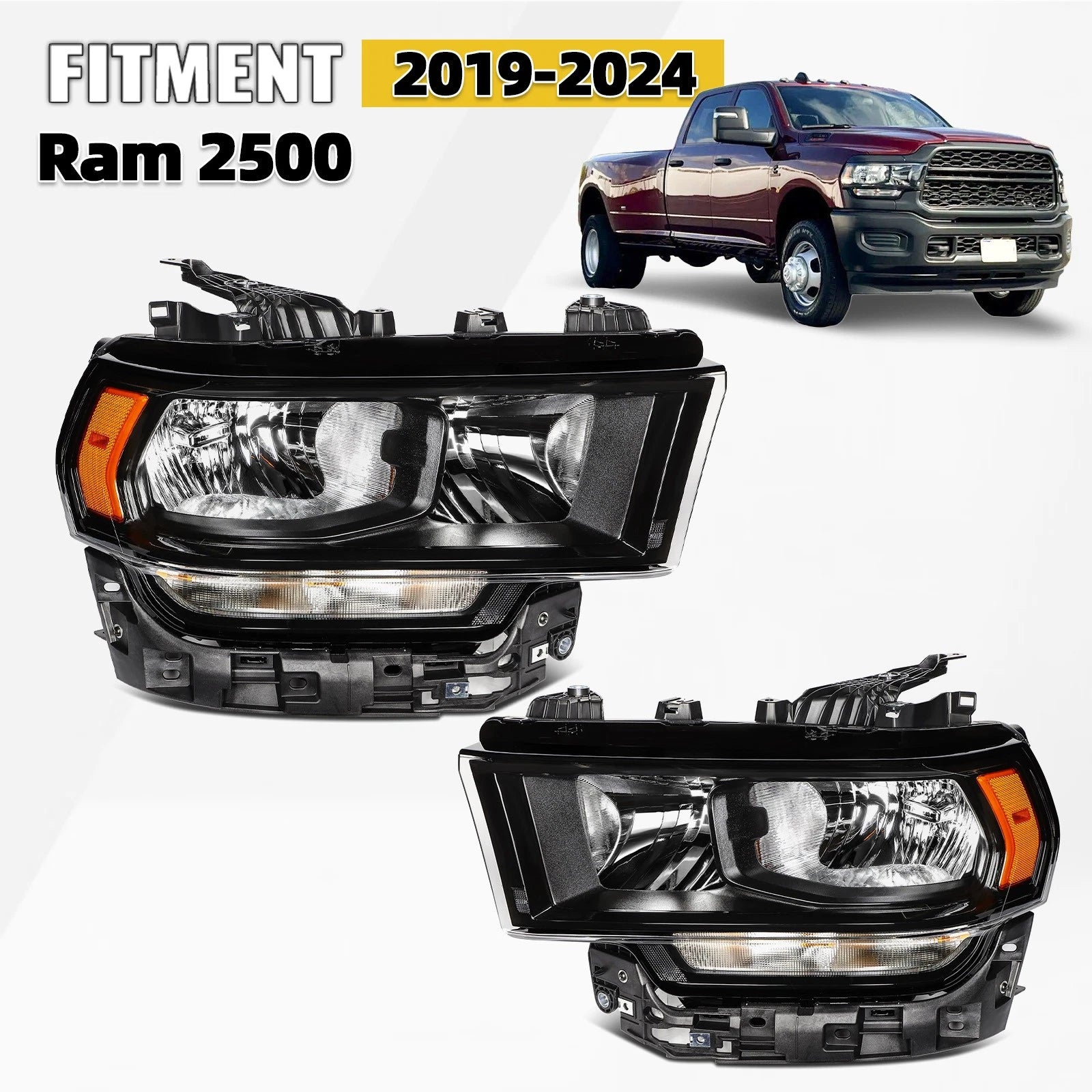 Halogen Headlight Assembly Set for Ram 2500 3500 (2019–2024) Left+Right