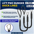 Set of 2 Bungee Dock Lines for Boats with 316 Stainless Steel Clips (4 ft)
