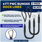 Set of 2 Bungee Dock Lines for Boats with 316 Stainless Steel Clips (4 ft)