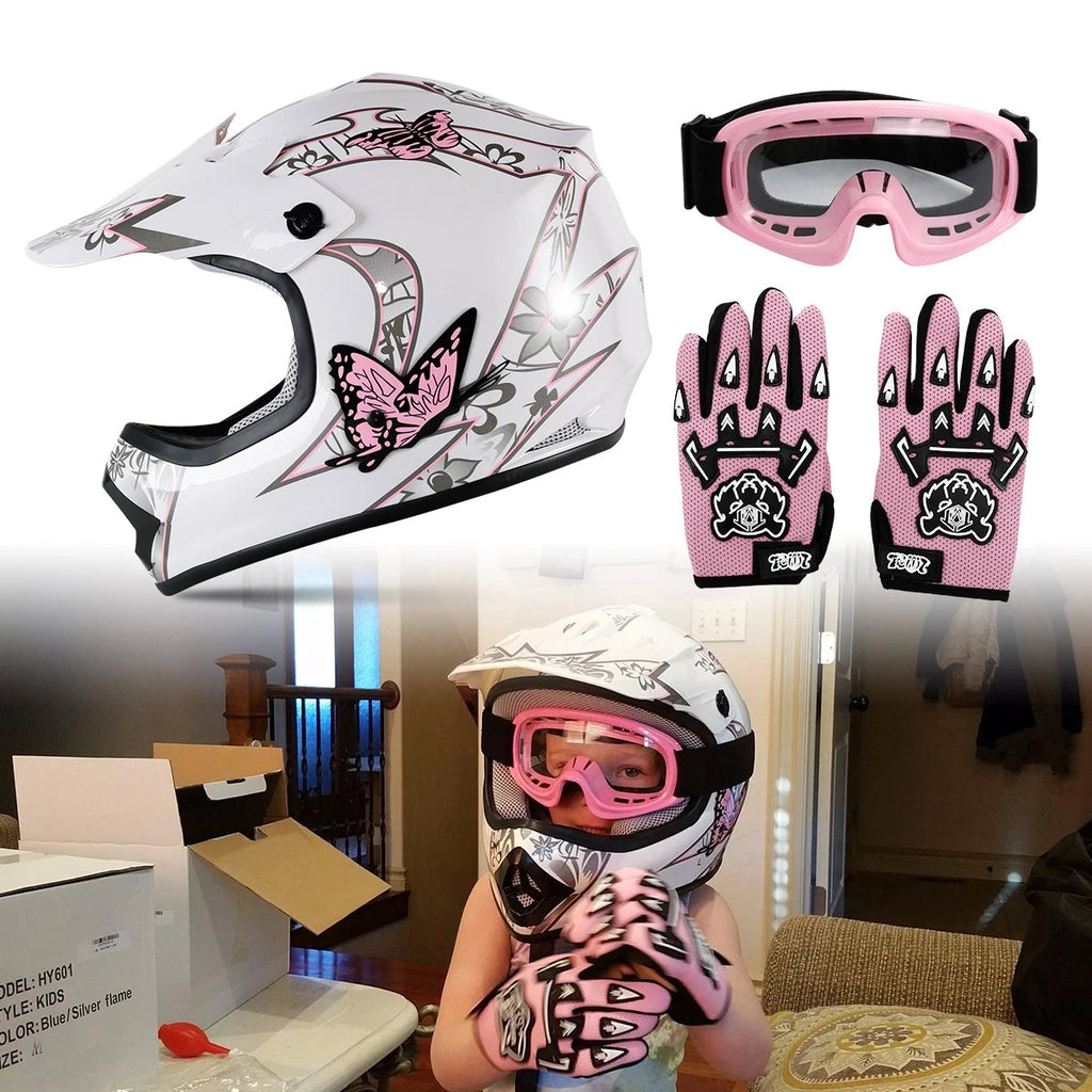 Youth Pink Butterfly Dirt Bike Helmet Goggles Gloves for ATV Motocross (2010–2023)