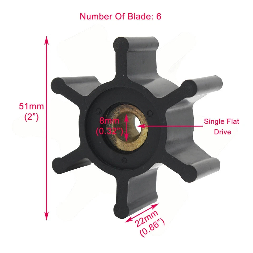 2X Nitrile Flexible Impeller Kit for Jabsco Water Pump (09-824P, 6303-0003)