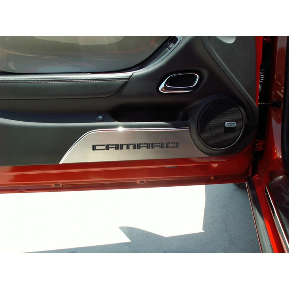 Door Panel Kick Plates Red Carbon Fiber Inlay for 2010–2015 Chevy Camaro