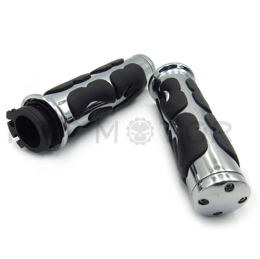 Chrome Flame Hand Grips 1" 25mm for Harley-Davidson/Suzuki/Kawasaki/Yamaha/Honda