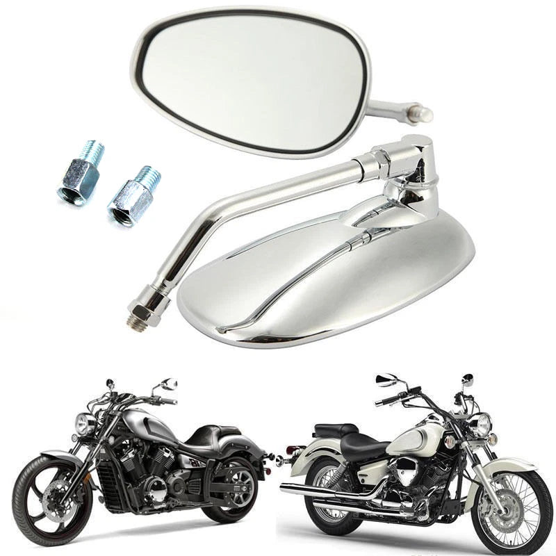 Pair Chrome Rearview Mirrors for Honda Suzuki Yamaha Kawasaki (10mm)