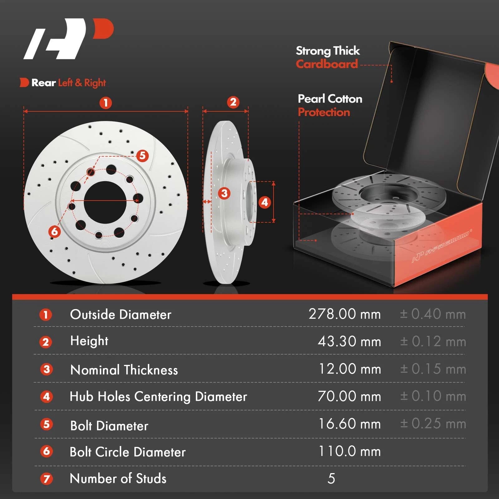 Rear Drilled Brake Rotors & Ceramic Pads for Jeep Renegade (2015–2022)