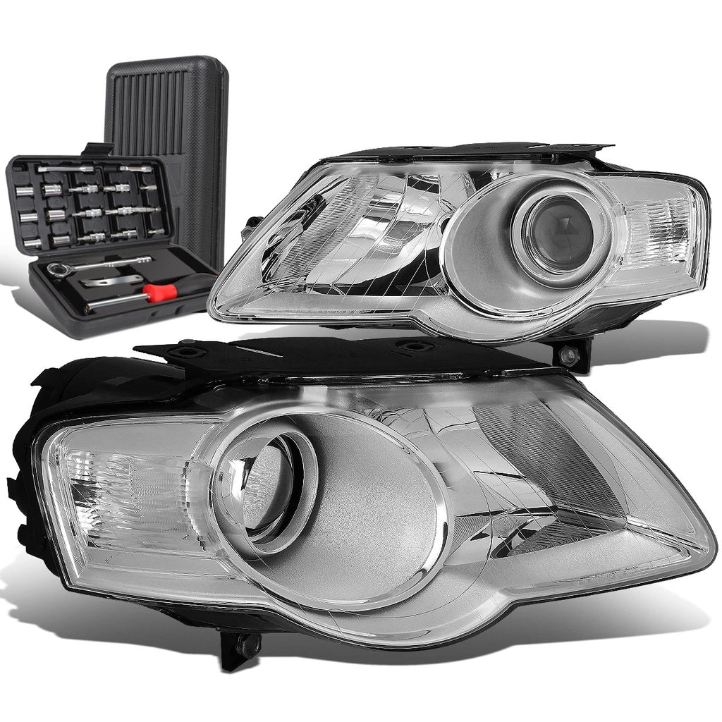 Pair of Chrome/Clear Side Headlight Lamps for Volkswagen Jetta (2006–2010)