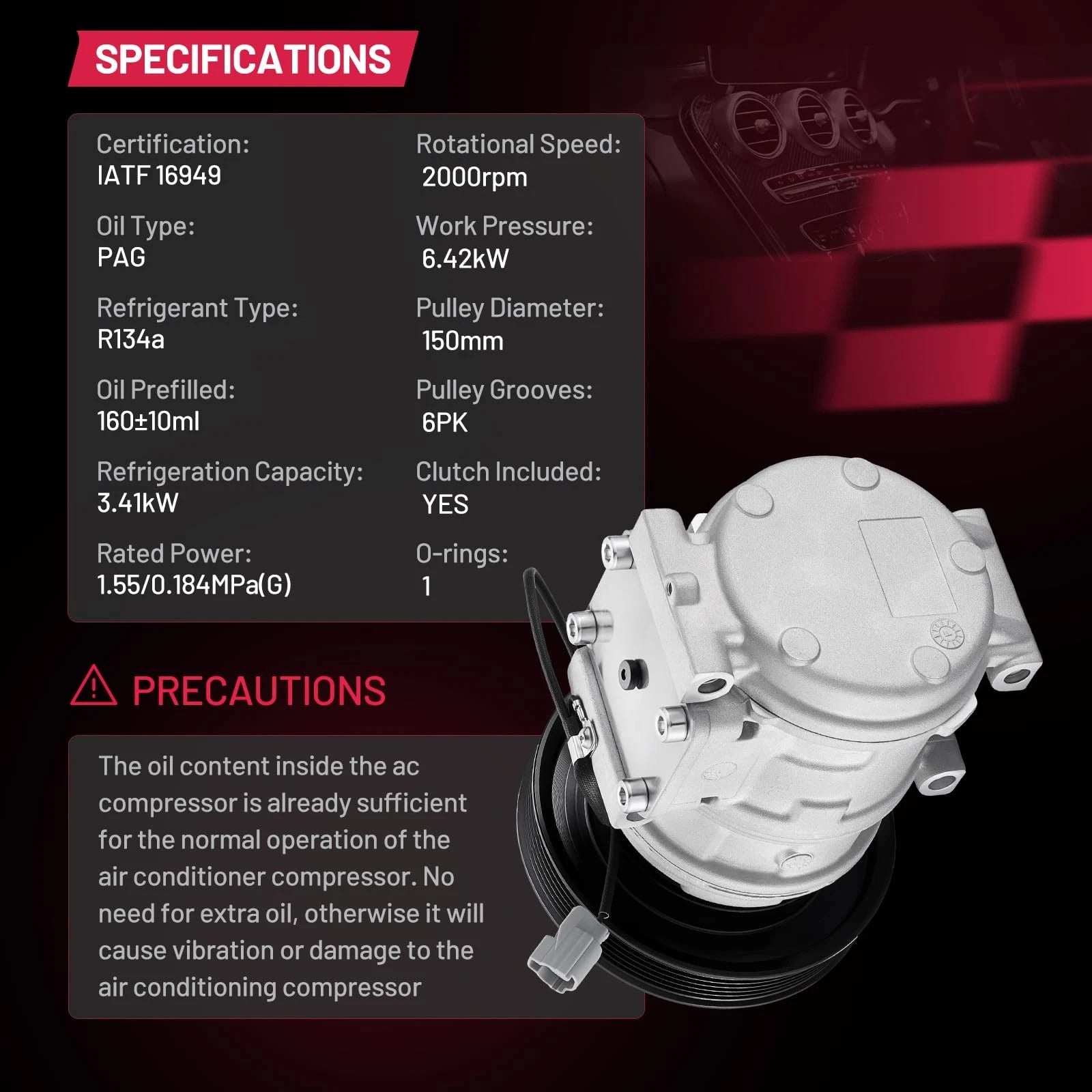 AC Compressor w/Clutch for Acura CL (1998–1999) 2.3L 38810P3G003 CO22001C