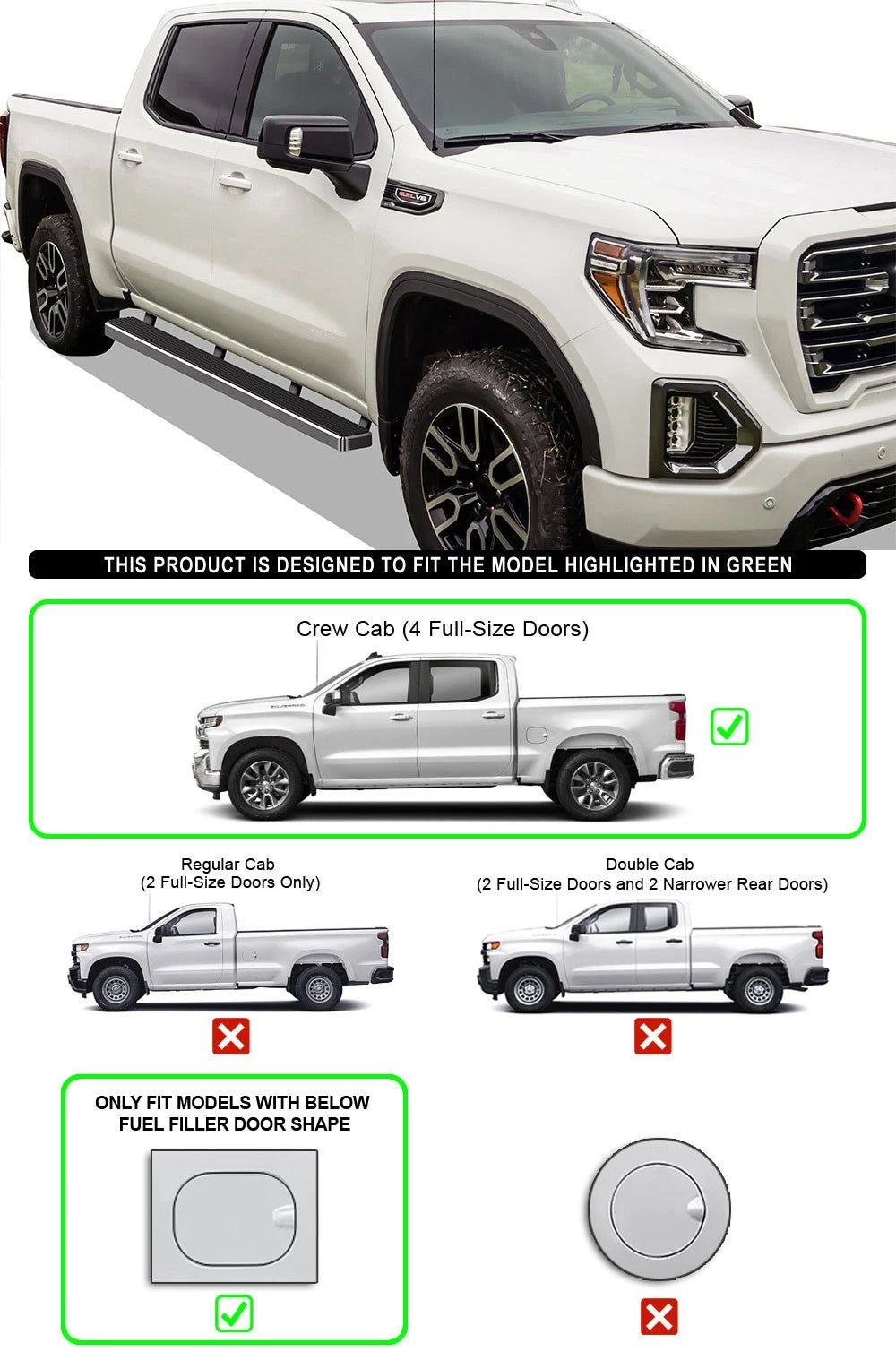 Set of 2 Running Boards for Chevy Silverado GMC Sierra (2019-2026)