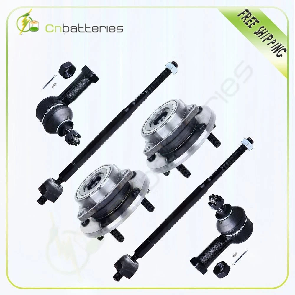 2 Front Wheel Hub Bearing Assembly + 4 Outer Inner Tie Rod for Dodge Mitsubishi