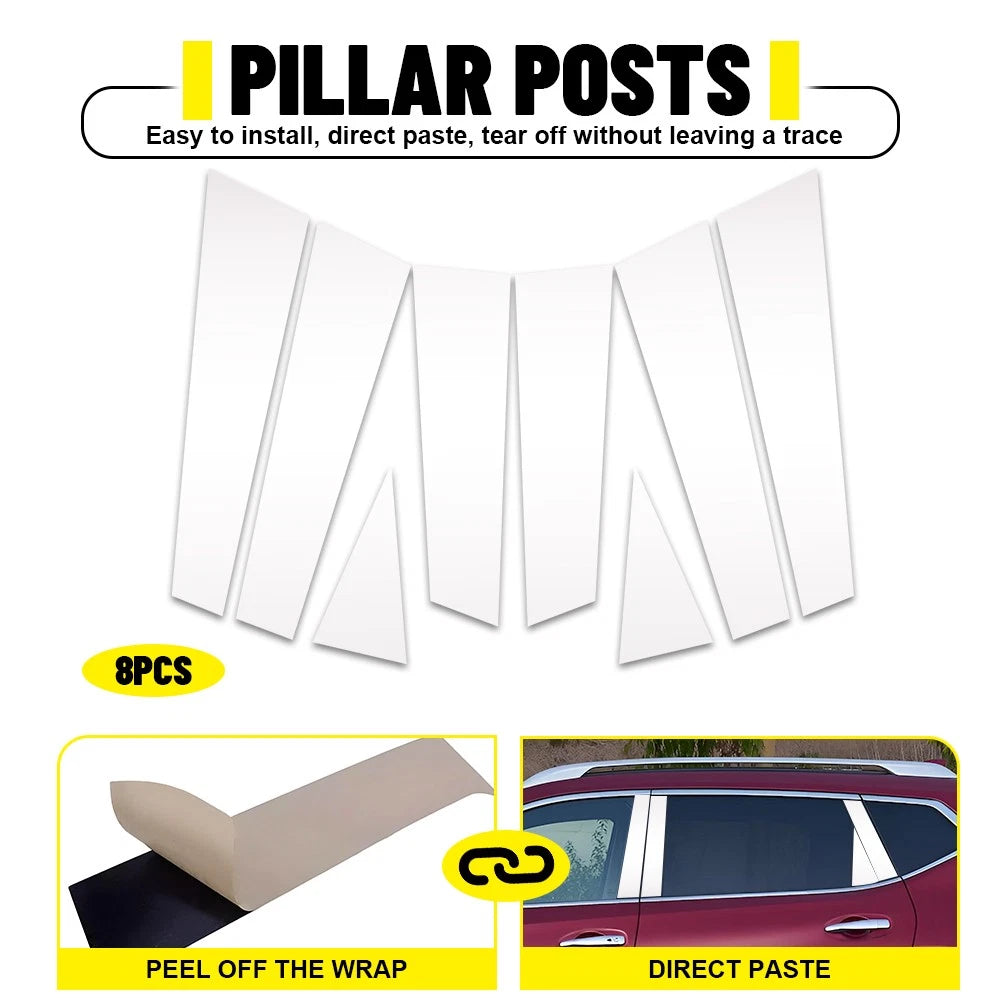 Set of 8 Chrome Pillar Post Window Door Cover Trim for Nissan Rogue (2014–2020)