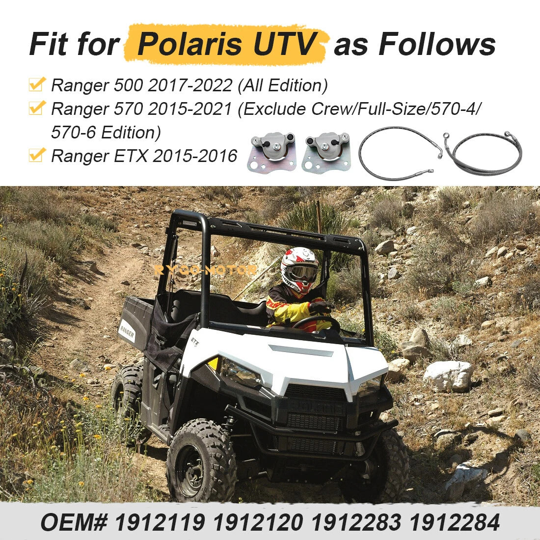 Front Left Right Brake Calipers & Hose Lines for Polaris Ranger 500 570 (2015–2021)