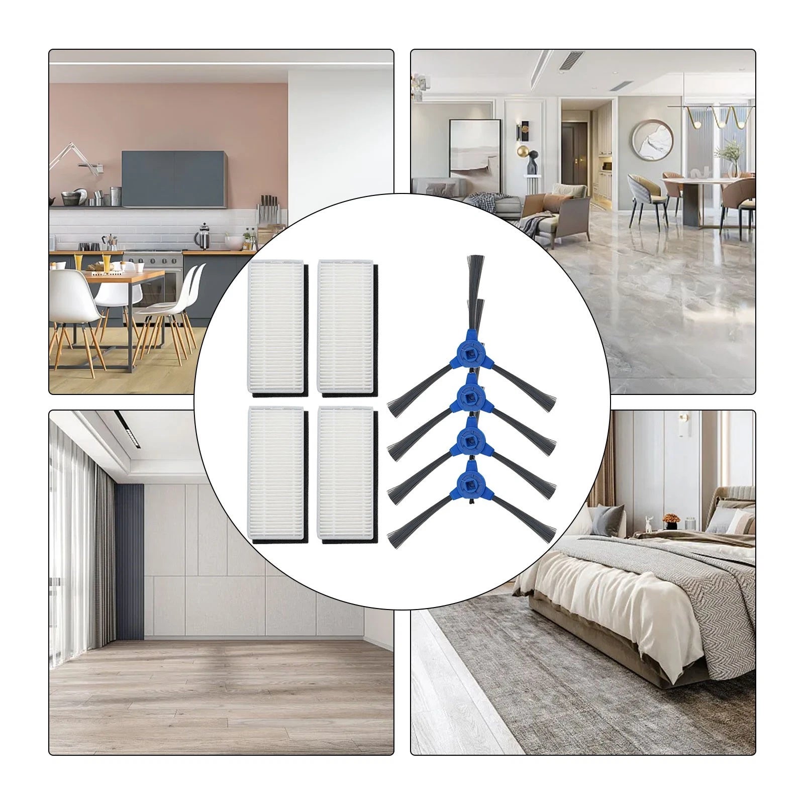 Set of 8 Side Brushes Filters for Robot Vacuum Cleaner