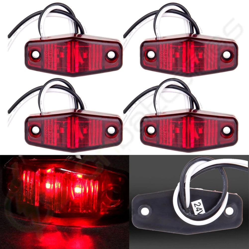 Set of 4 2.5" Red Lens Red Diode Universal Mount Side Marker Lights