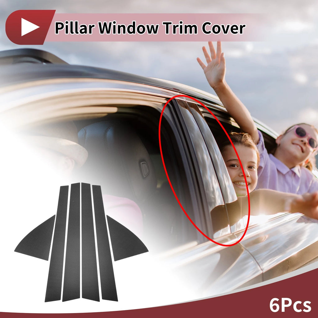 6 Pcs Door Pillar Window Trim for Honda Civic (1992–1995) Black Carbon Fiber