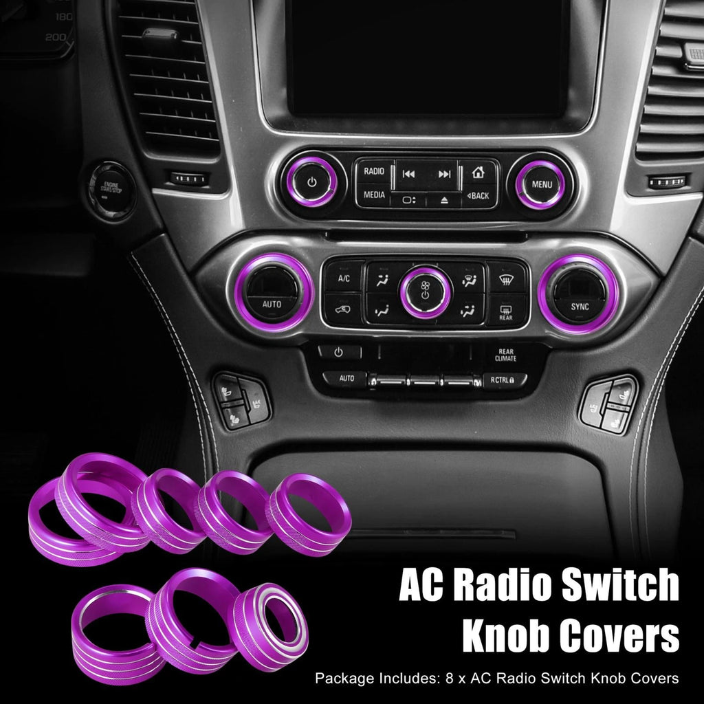 8 Pcs Purple AC Radio Switch Knob Cover for Chevy Silverado, GMC Sierra (2014–2018)