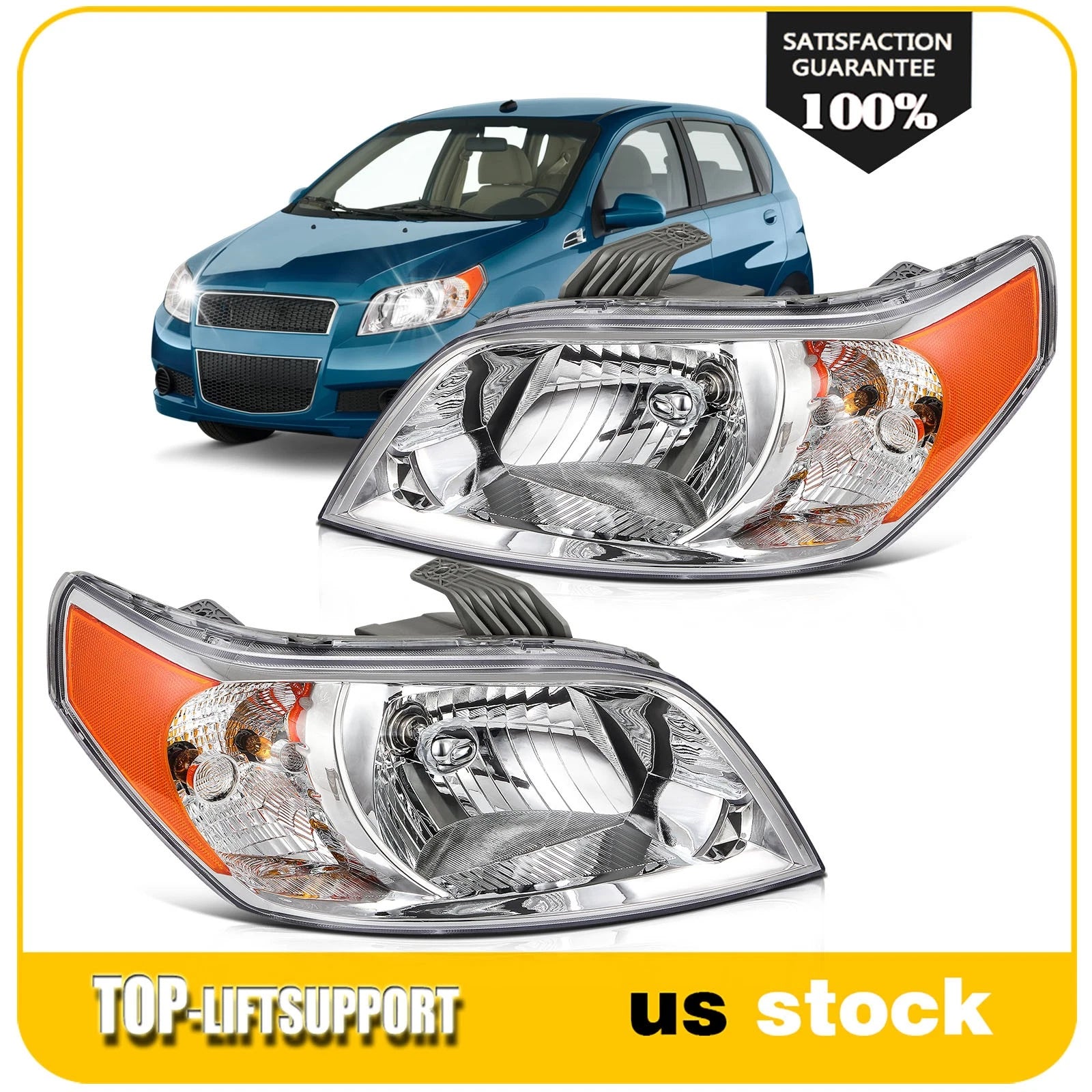 Headlight Assembly for Chevy Aveo Sedan (2007–2011) Left & Right