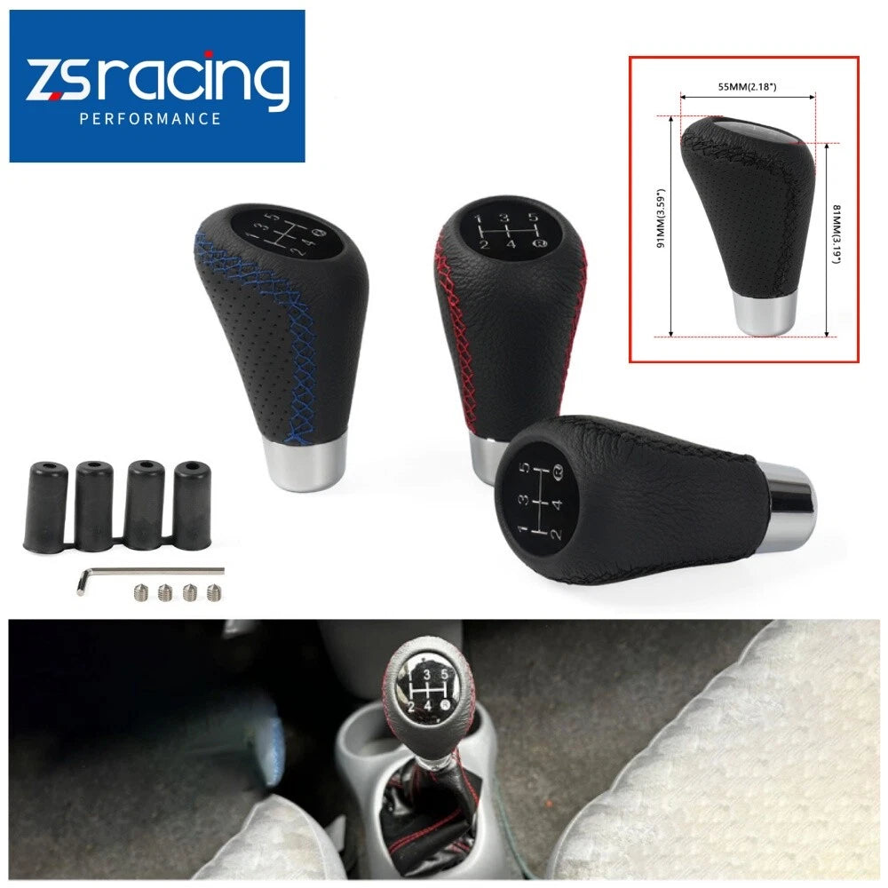 5 Speed Manual Gear Shift Knob Lever for Universal Fit (Black Leather)