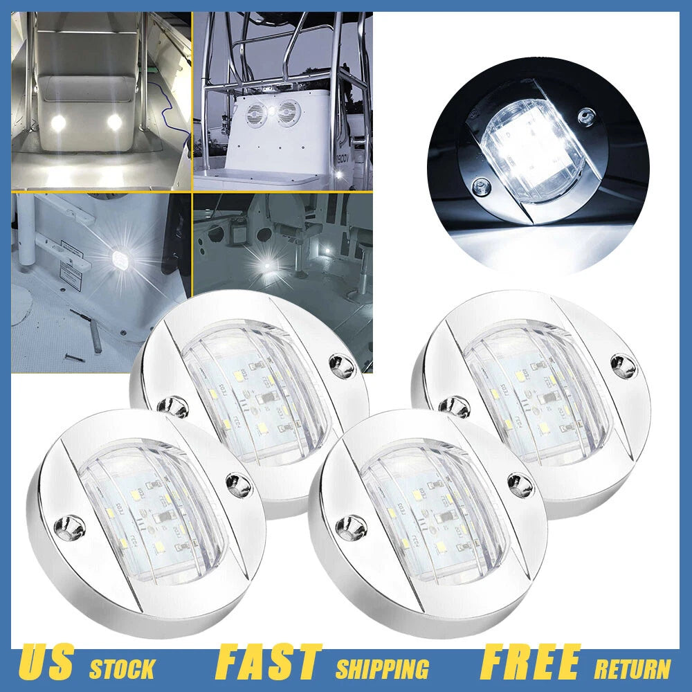 6 LEDs Round White Marine RV Boat Courtesy Lights for Various Models 