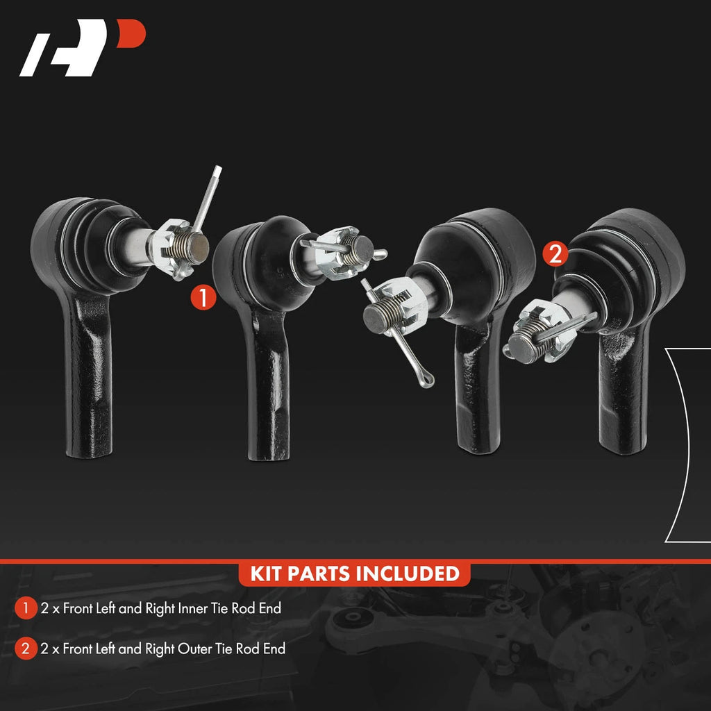 Set of 4 Front Inner & Outer Tie Rod Ends for Nissan Frontier Xterra (1998–2004)